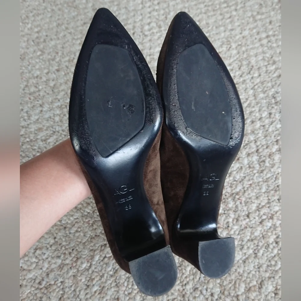 AGL Brown Suede leather Pumps with decorative gold studs size 7.5